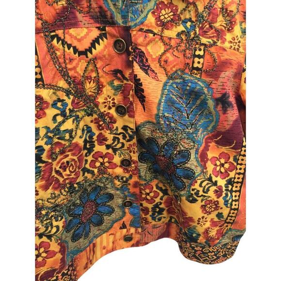 Coldwater Creek Cotton Embroidered Beaded Jacket Women PS Small Orange Patchwork - Picture 8 of 10